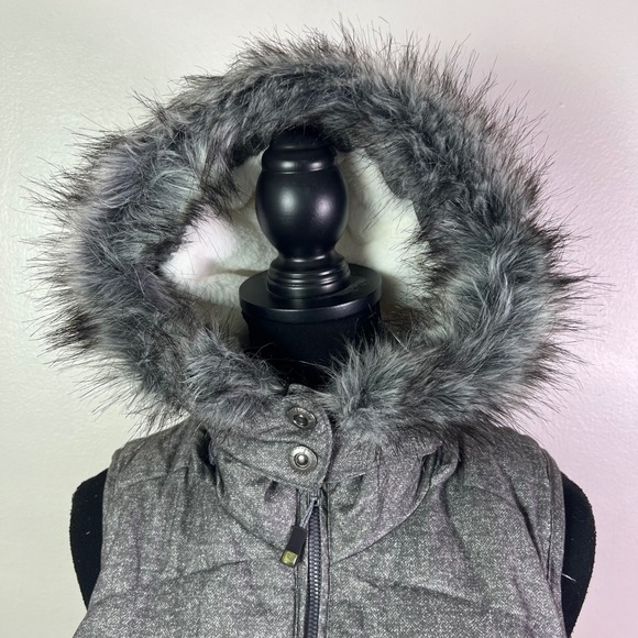 Green Tea Puffer Vest Hooded Faux Fur Trim Padded Gray Women's Medium - Picture 6 of 11